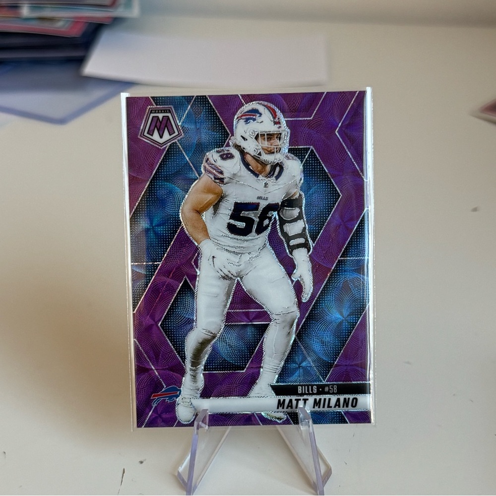 🔥 2025 Matt Milano Panini Mosaic Purple Scope Prizm card. Buffalo Bills.
